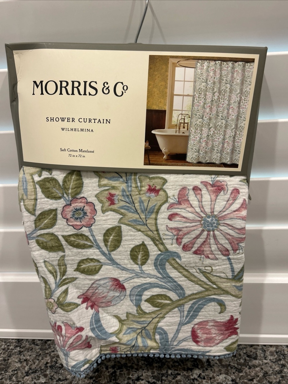 Morris & Co. Wilhelmina Cotton Gauze Shower Curtain Crochet Trim 72” X 72” - NWT